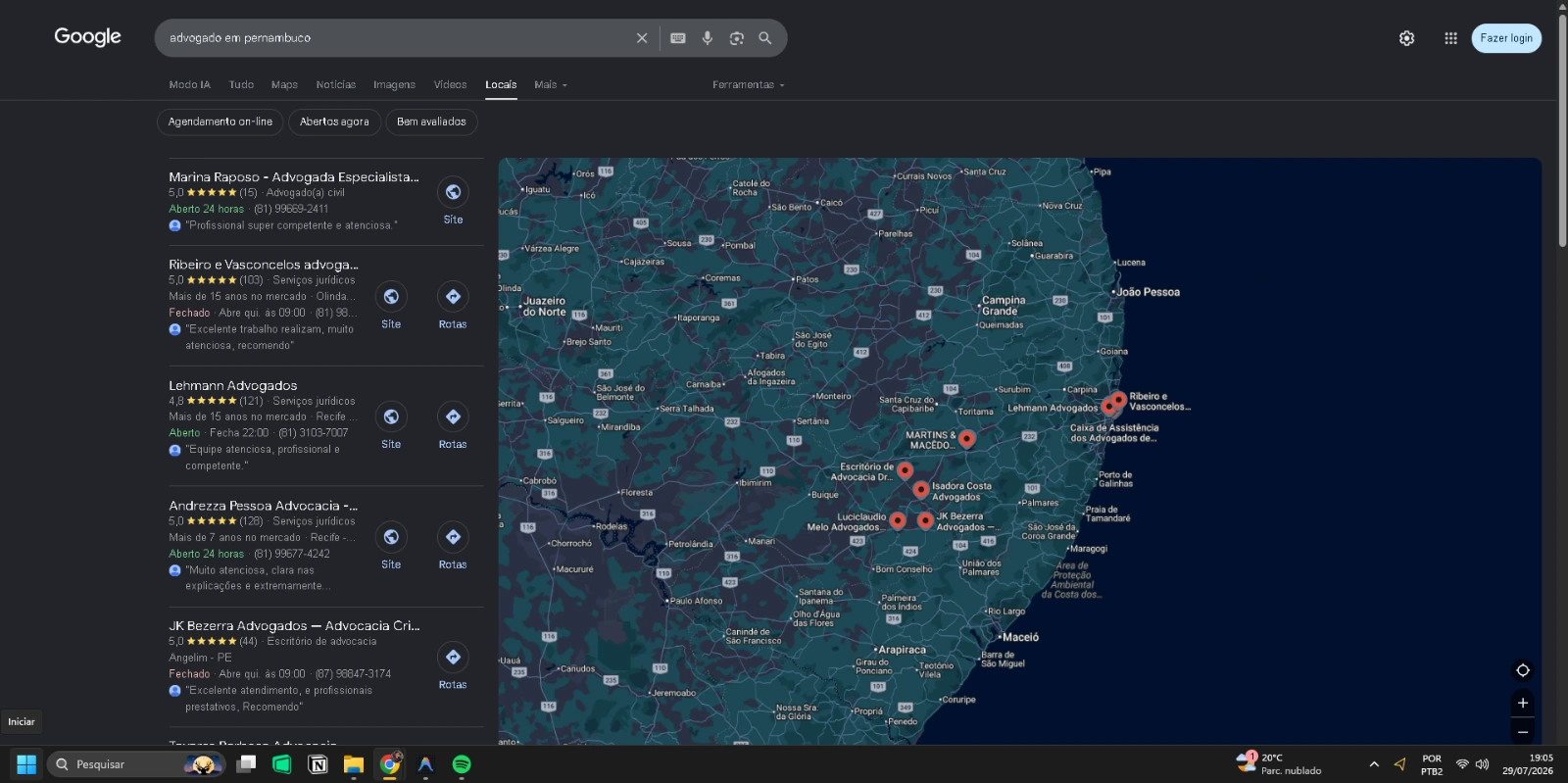 Resultado da busca advogado em pernambuco mostrando o escritório em quinto lugar